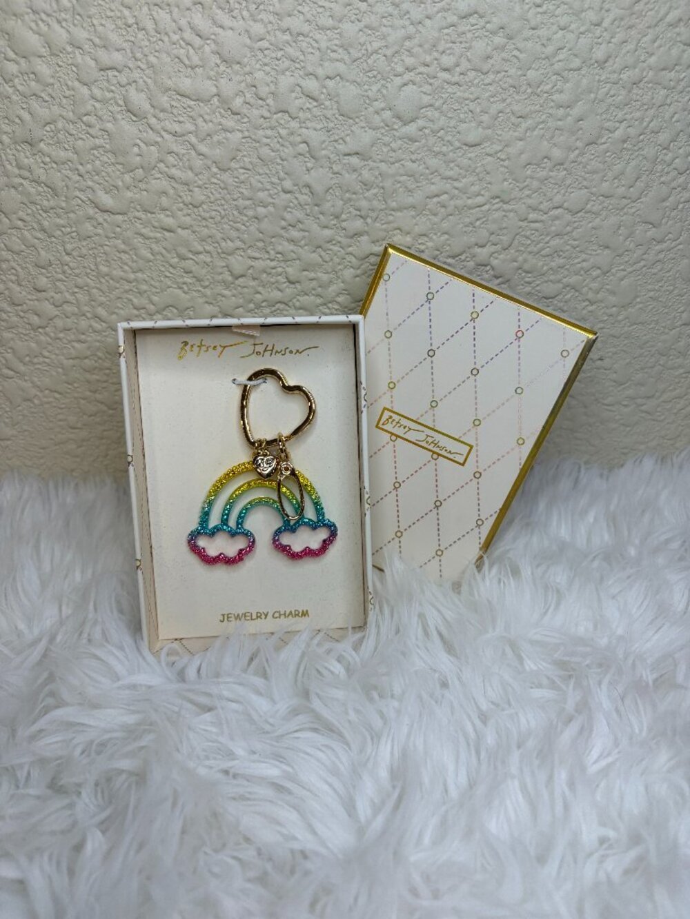 Betsey Johnson Rainbow Rhinestone Cloud Bag Charm Keychain Y2K NWT